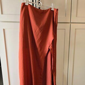 SHEIN Maxi Terra Cotta Burnt Orange Long Skirt Sz: Large Side Zip